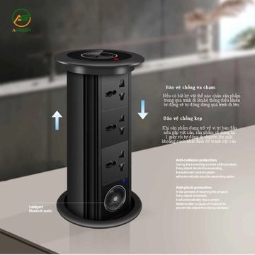 Ổ Cắm Điện Âm Bàn Đảo Agreen AG-L09 – Công Suất 2500W, Tích Hợp Sạc Nhanh PD & USB 5V 3.1A, Loa bluetooth