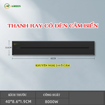 Thanh Ray Ổ Cắm Điện AGREEN AT3 40cm Đen – Cảm Biến, USB Type-C